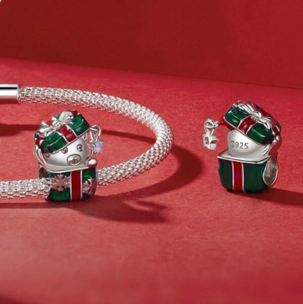 Christmas Bear & Present Charm 925 Sterling Silver - Image 4