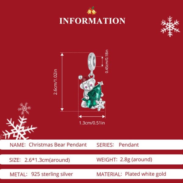 Christmas Tree & Bear Charm 925 Sterling Silver - Image 3
