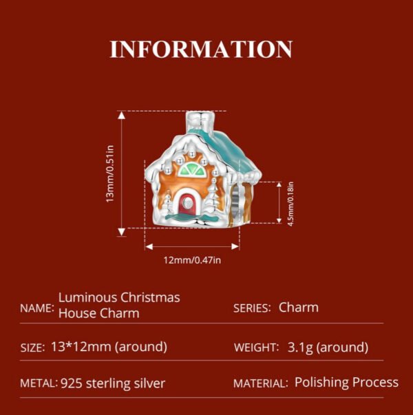 Gingerbread House Christmas Charm 925 Sterling Silver - Image 2