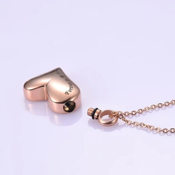 Engraved Heart Cremation Ashes Urn Necklace Rose Gold - Image 2