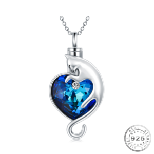 Pet Cat Cremation Ashes Urn Necklace 925 Sterling Silver