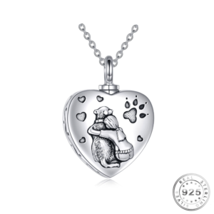 Dog & Girl Cremation Ashes Urn Necklace 925 Sterling Silver
