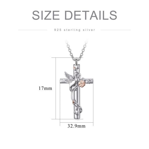 Cross and Hummingbird Cremation Ashes Urn Necklace 925 Sterling Silver Rose Gold - Image 2