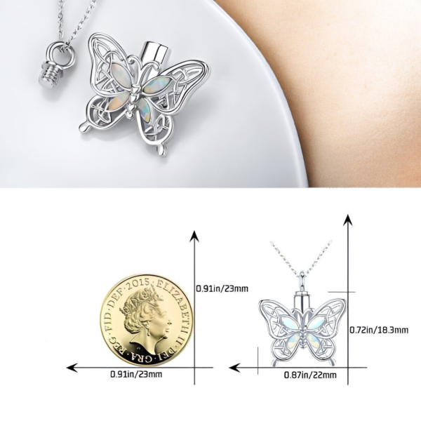 Butterfly Cremation Ashes Urn Necklace 925 Sterling Silver & Opal - Image 3