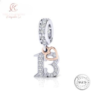 13th Birthday Charm 925 Sterling Silver and Rose Gold