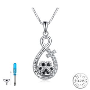 Pet Dog / Cat Cremation Ashes Paw & Cross Urn Necklace 925 Sterling Silver