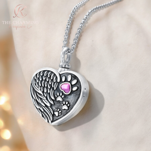 Pet Dog / Cat Cremation Ashes Paw Angel Wing Urn Necklace 925 Sterling Silver - Add your own photo - Image 2