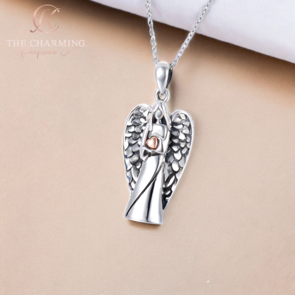 Guardian Angel Cremation Ashes Urn Necklace 925 Sterling Silver & Rose Gold - Image 2