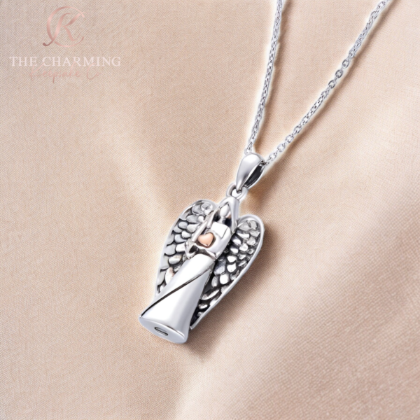 Guardian Angel Cremation Ashes Urn Necklace 925 Sterling Silver & Rose Gold - Image 3