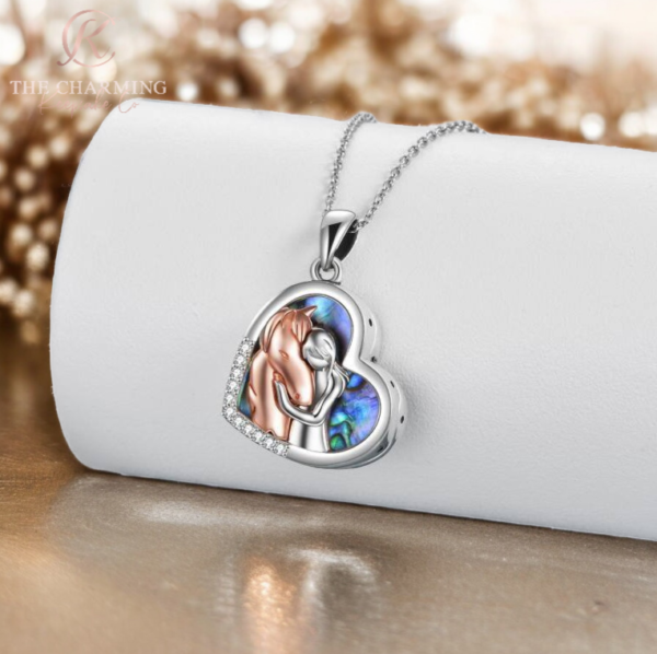 Engravable Horse & Girl Cremation Ashes Urn Necklace 925 Sterling Silver and Rose Gold - Image 3