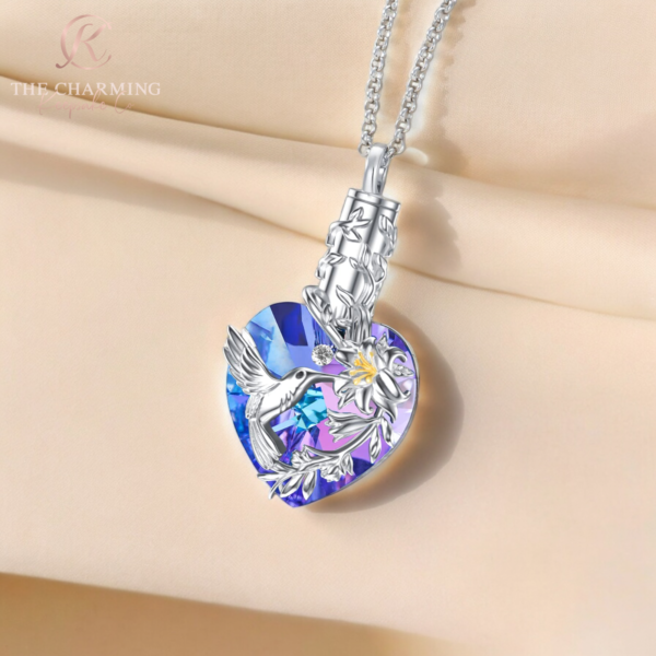 Hummingbird Cremation Ashes Urn Necklace 925 Sterling Silver - Image 3