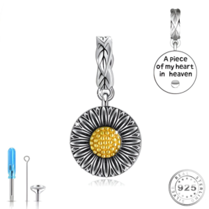 Sunflower Self-Fill Ashes Charm 925 Sterling Silver & Gold