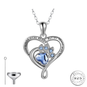Pet Dog / Cat Cremation Ashes Blue Paw Urn Necklace 925 Sterling Silver