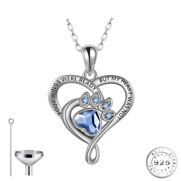 Pet Dog / Cat Cremation Ashes Blue Paw Urn Necklace 925 Sterling Silver