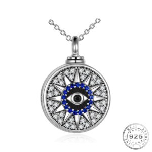 Evil Eye Cremation Ashes Urn Necklace 925 Sterling Silver - Always In My Heart