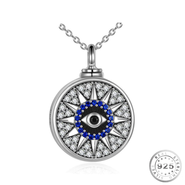 Evil Eye Cremation Ashes Urn Necklace 925 Sterling Silver - Always In My Heart