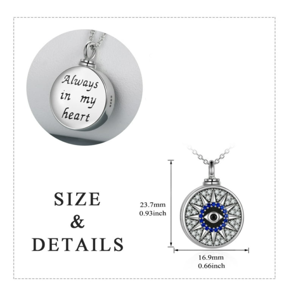 Evil Eye Cremation Ashes Urn Necklace 925 Sterling Silver - Always In My Heart - Image 2