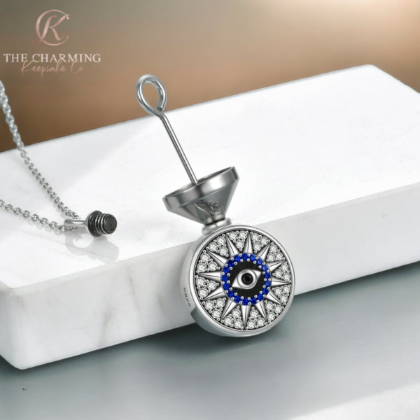 Evil Eye Cremation Ashes Urn Necklace 925 Sterling Silver - Always In My Heart - Image 3