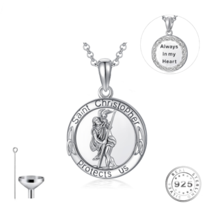 Saint Christopher Cremation Ashes Urn Necklace 925 Sterling Silver