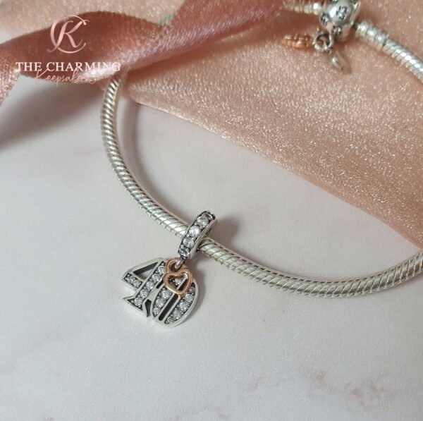 40th Birthday Charm 925 Sterling Silver and Rose Gold - Image 3