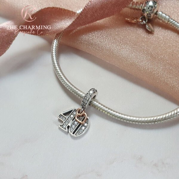 40th Birthday Charm 925 Sterling Silver and Rose Gold - Image 2