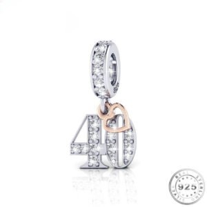 40th Birthday Charm 925 Sterling Silver and Rose Gold