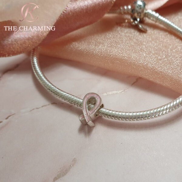 Pink Cancer Ribbon Charm 925 Sterling Silver - Image 2