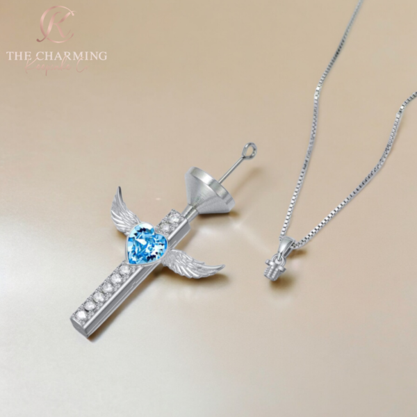 Cross and Angel Wings Cremation Ashes Urn Necklace 925 Sterling Silver - Image 4