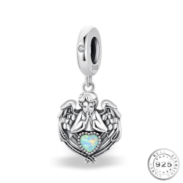Guardian Angel Charm 925 Sterling Silver & Opal