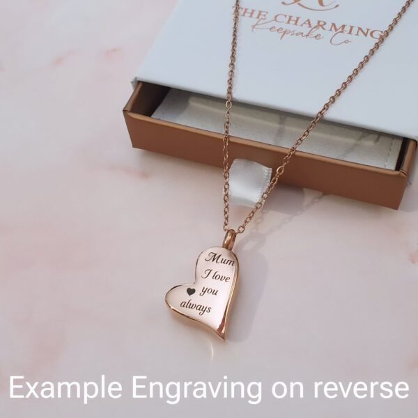 Engraved Heart Cremation Ashes Urn Necklace Rose Gold - Image 3