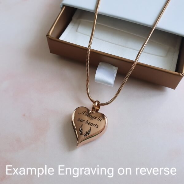 Engraved Cremation Ashes Angel Wing Heart Urn Necklace Rose Gold - Image 3