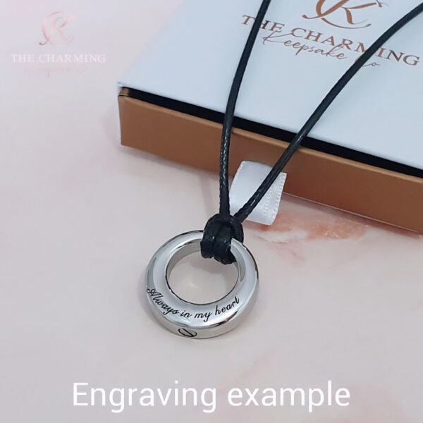 Engraved Circle Cremation Ashes Urn Necklace Silver - Image 2