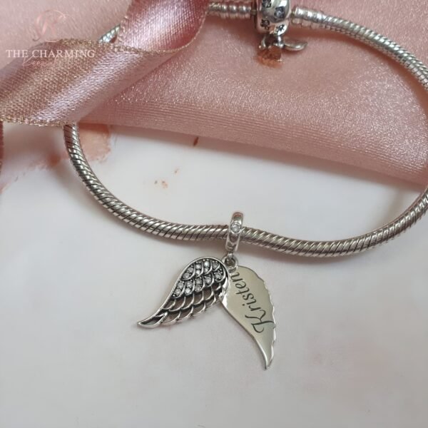 Engraved Angel Wing Charm 925 Sterling Silver - Personalised with your text - Image 3