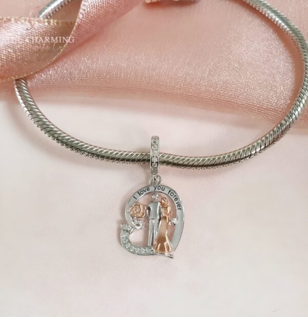 Bride & Groom Charm 925 Sterling Silver & Rose Gold - Wife Gift - Image 2