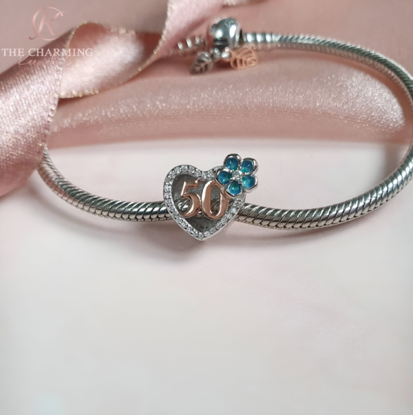 Engraved 50th Birthday Charm 925 Sterling Silver- Personalised With Your Text - Image 2