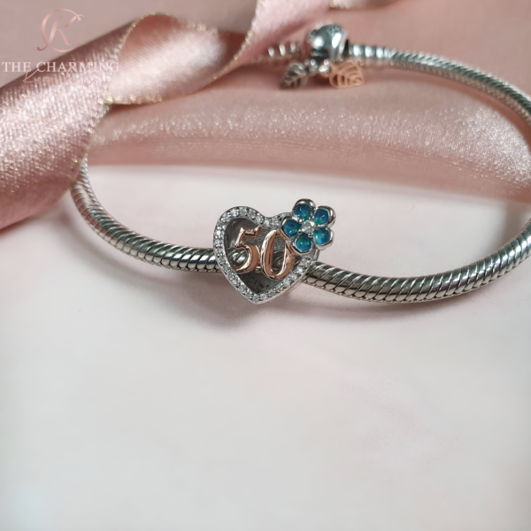 Engraved 50th Birthday Charm 925 Sterling Silver- Personalised With Your Text - Image 3