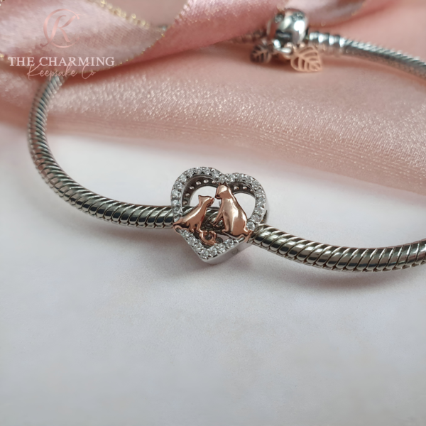 Cats Heart Charm 925 Sterling Silver & Rose Gold - Image 3