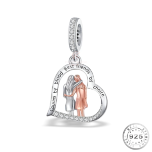 Cousins Heart Charm 925 Sterling Silver and Rose Gold