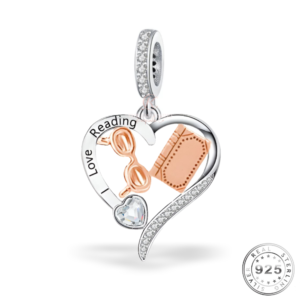 I Love Reading Charm 925 Sterling Silver & Rose Gold
