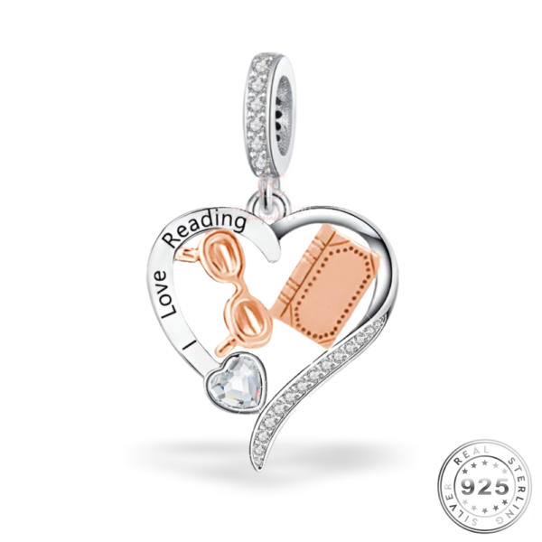 I Love Reading Charm 925 Sterling Silver & Rose Gold