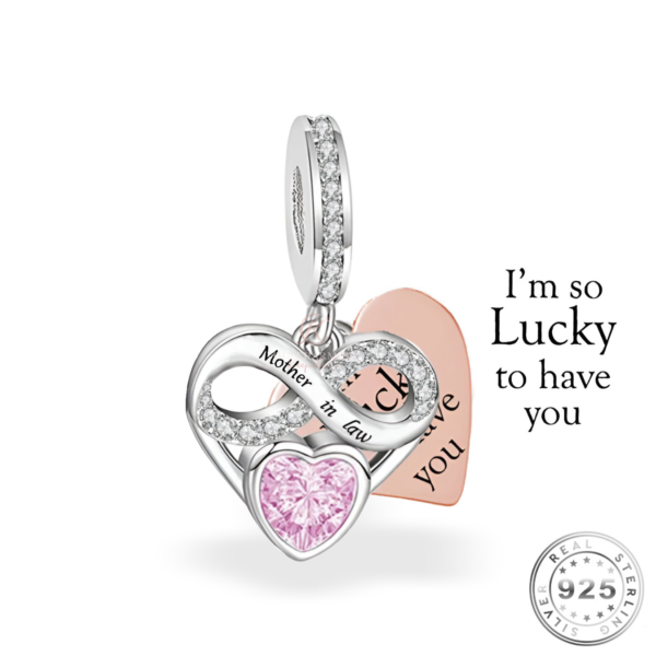 Mother In Law Heart Charm 925 Sterling Silver & Rose Gold