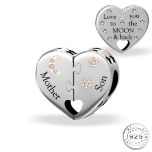 Mother & Son Heart Charm 925 Sterling Silver - Love You To The Moon
