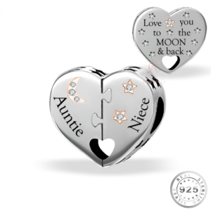 Auntie & Niece Heart Charm 925 Sterling Silver - Love You To The Moon