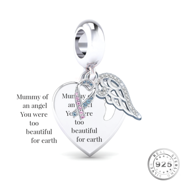 'Mummy Of An Angel' Angel Wings Charm 925 Sterling Silver