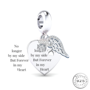 Dog / Cat Paw Angel Wings Charm 925 Sterling Silver