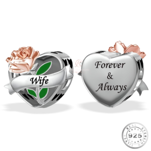 Wife Heart Charm 925 Sterling Silver & Rose Gold