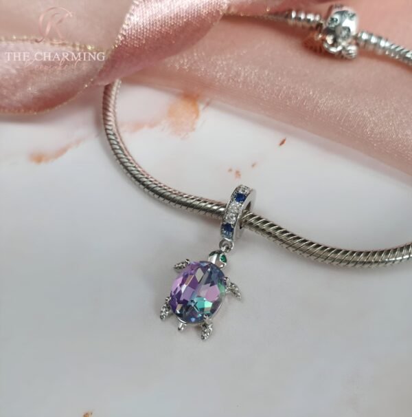 Turtle Charm 925 Sterling Silver & Purple Crystal - Image 2