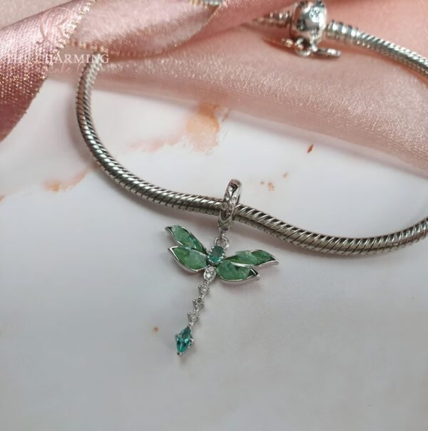 Dragonfly Charm Green & 925 Sterling Silver - Image 2