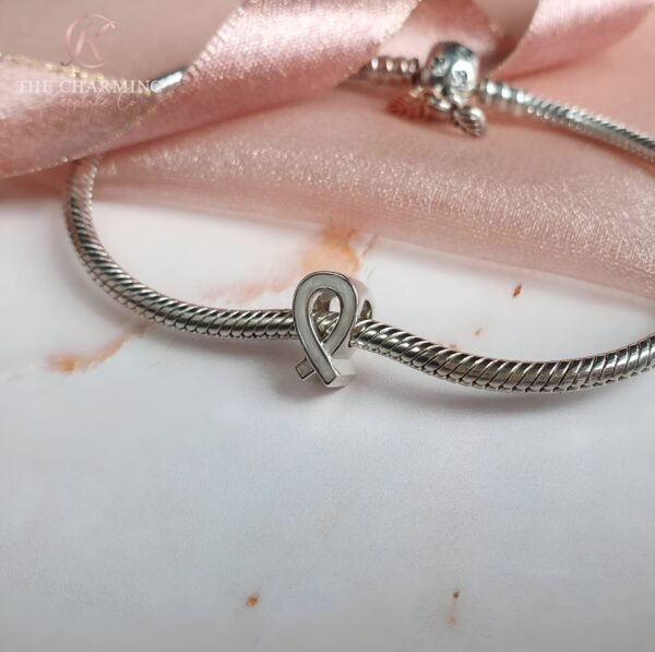 Grey / Silver Cancer Ribbon Charm 925 Sterling Silver - Image 3