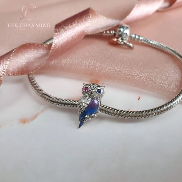 Owl Charm 925 Sterling Silver & Purple Crystal - Image 3